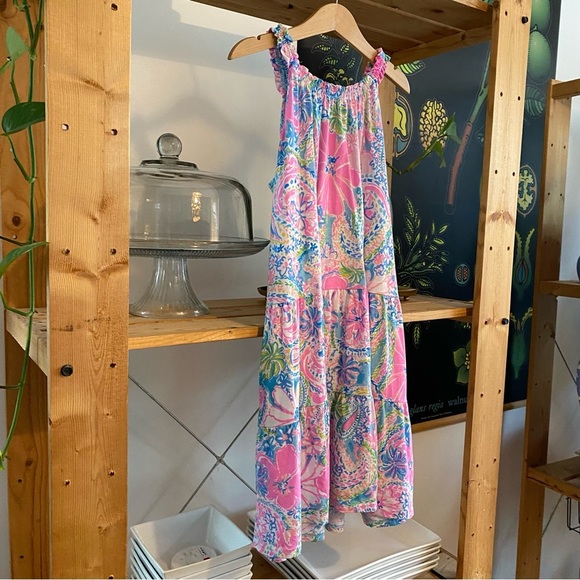 Lilly Pulitzer Colorful Flocks Full of Fun Floral Flamingo Print Loro Dress L - Picture 5 of 12
